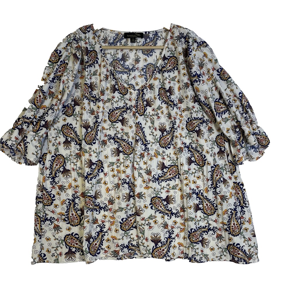 Suzanne Betro Women's Blouse Size L Boho Bohemian Paisley Flowy Cottage Core